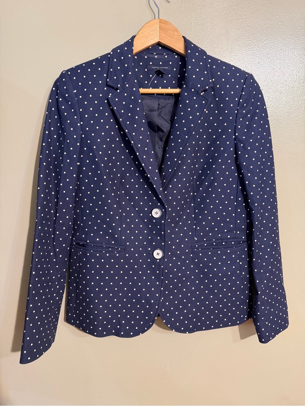 Navy Polka Dot Women's Blazer - Tailored Jacket 2Button Office Size 6